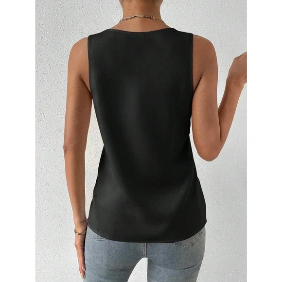 minimalist Solid V Neck Tank Top workwear office business casual cream - Picture 6 of 12